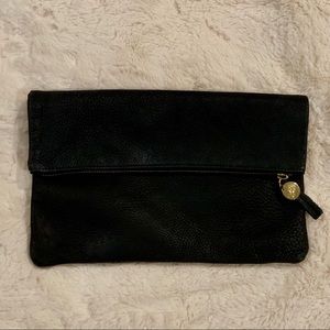 Black Leather Clare Vivier Foldover Clutch
